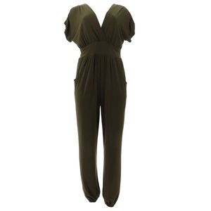NWT - Nina Leonard Jogger Leg Matte Jersey Jumpsuit, Olive Green, L